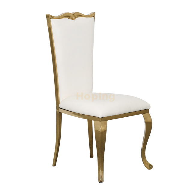 Gold Stainless Steel Dining Chair with Rectangular High Back for Hotel Restaurant Banquet Wedding Event