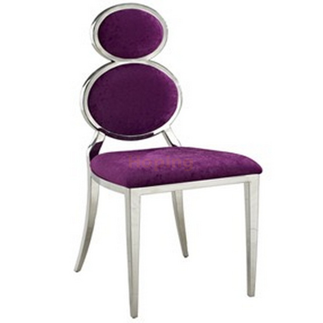 Purple Gourd Shape Back Silver Stainless Steel Dining Chair for Restaurant Wedding Event Banquet 