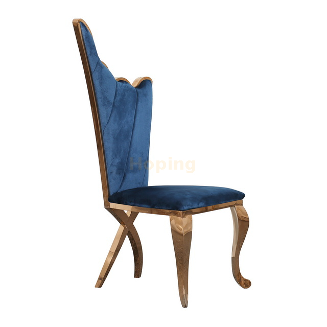 Blue Velvet Wing Shape Back Stainless Steel Dining Chair for Wedding Event Banquet Restaurant 