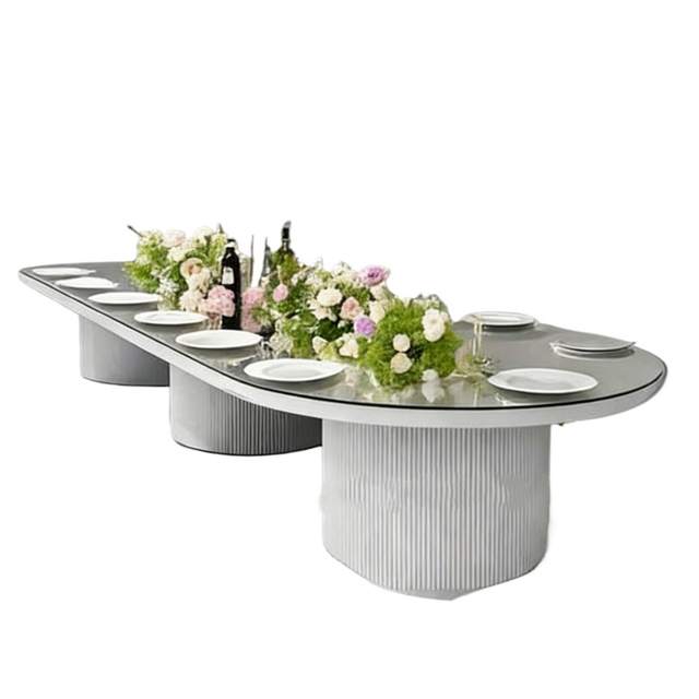 Modern Top Quality Luxury Round Crushed Diamonds Mirrored Metal Dining Table Glass Top Long Kitchen Table