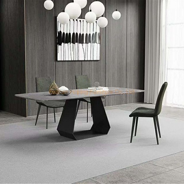 Factory Wholesale Modern Restaurant Furniture Luxury Rectangle Marble Dining Table with Steel Base