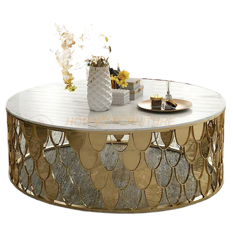 Modern Large Round Living Room Stainless Steel Base Marble Top Coffee Table for Sale
