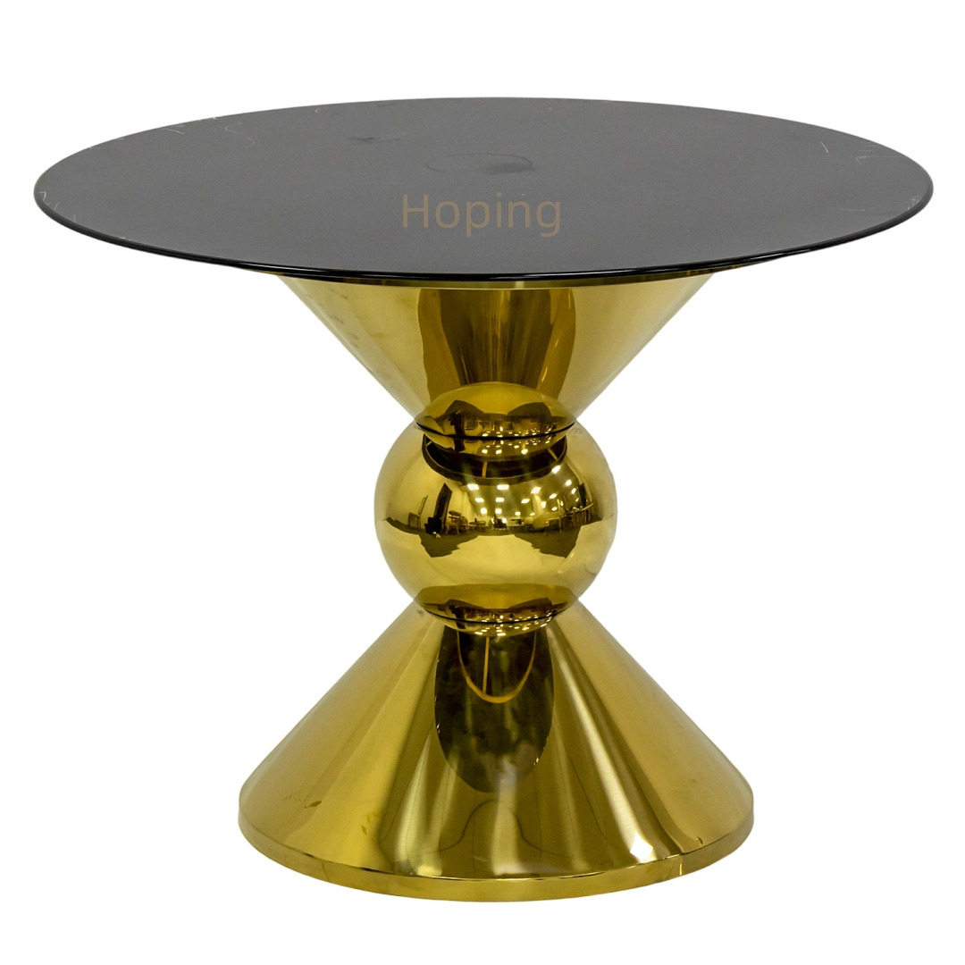 Golden Stainless Steel Base Luxury Reception Round Glass Top Wedding Table for Party Wedding