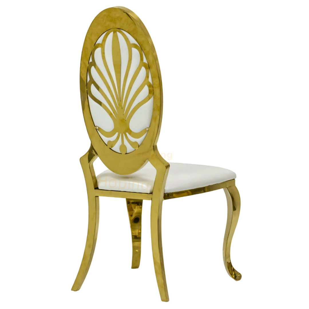 Round Pattern Back Party Event Wedding Modern Dining Room Guest Chairs Wedding Banquet Stainless Steel Gold Chair