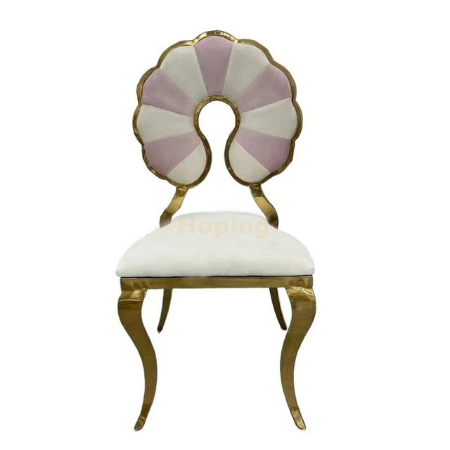Round Cloud Shape Backrest Golden Stainless Steel White Flower Back Dining Chair 
