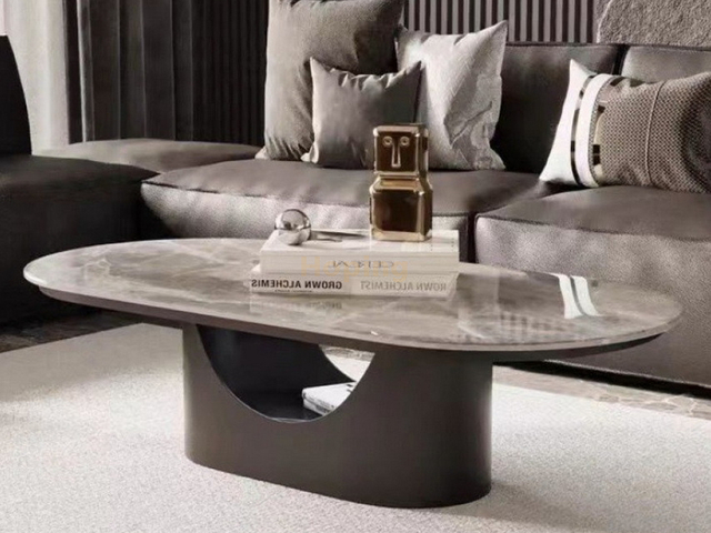 New Design Luxury Marble Top Center Coffee Table with Black Iron Base for Living Room Hotel Lobby