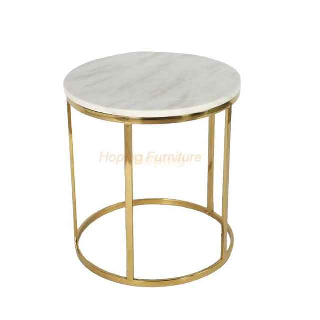 Cylindrical Shaped Hollow Stainless Steel Frame Side Table Coffee Table Center Table Console Table with Round Marble Top