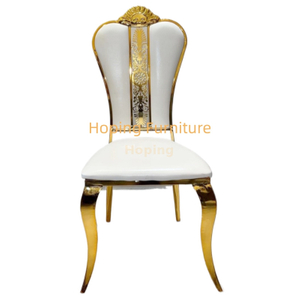 Hotel Hot Sale Gold Stainless Steel Fancy Event Wedding Banquet White Leather Dining Room Chair
