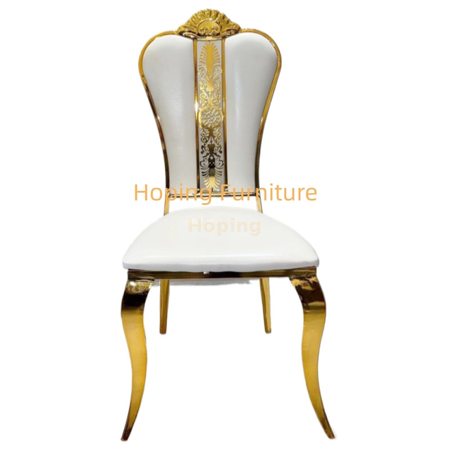 Hotel Hot Sale Gold Stainless Steel Fancy Event Wedding Banquet White Leather Dining Room Chair