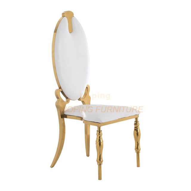 Newly Designed Contemporary Antique High Oval Back Dining Chair with Golden Stainless Steel Frame for Hotel Restaurant Wedding Event