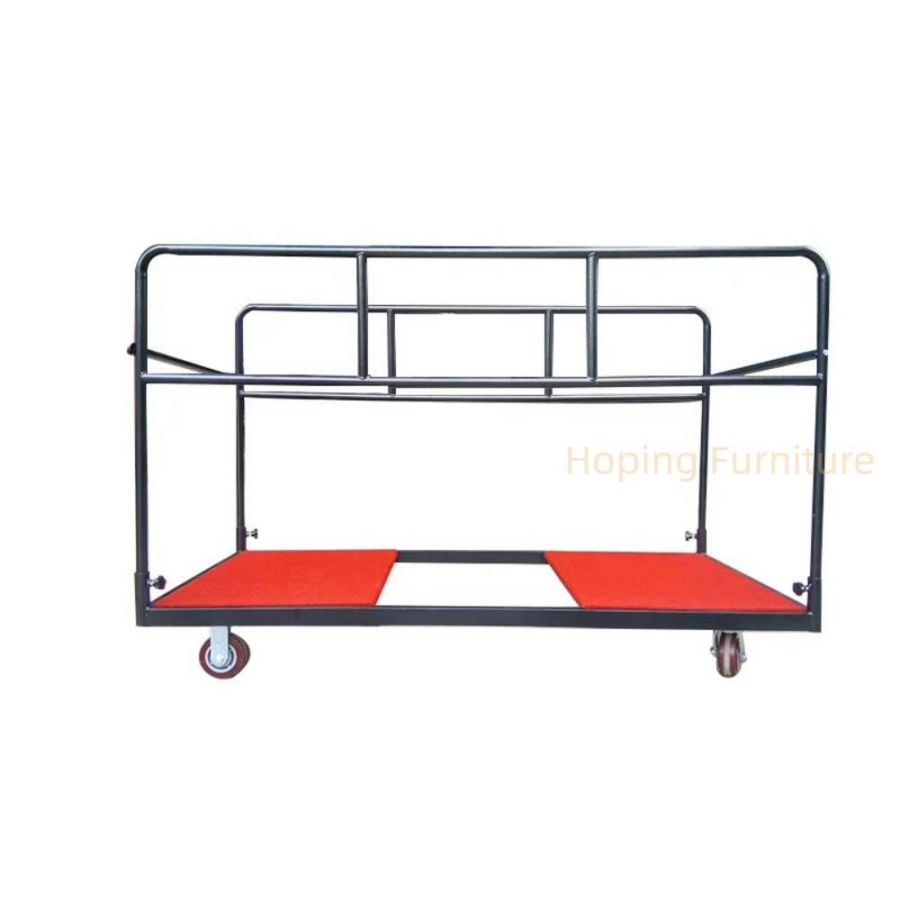 Strong Iron Round Table Trolley Folding Transport Wheeled Vehicle for Hotel Restaurant Cart