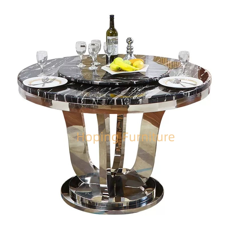 Round Folding Table with 4 Padded Chairs Golden Leg Dining Table with Marble Top for Living Room Restaurant Wedding Banquet Stone Top Dining Table