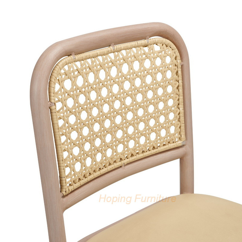 Square Ratten Back Dining Chair with Wood Grain Metal Frame and PU Seat