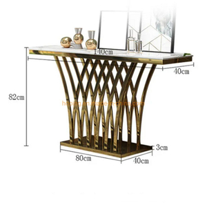 Hotel Hallway Home Decoration Grass-Shaped Golden Stainless Steel Frame Marble Top Console Table