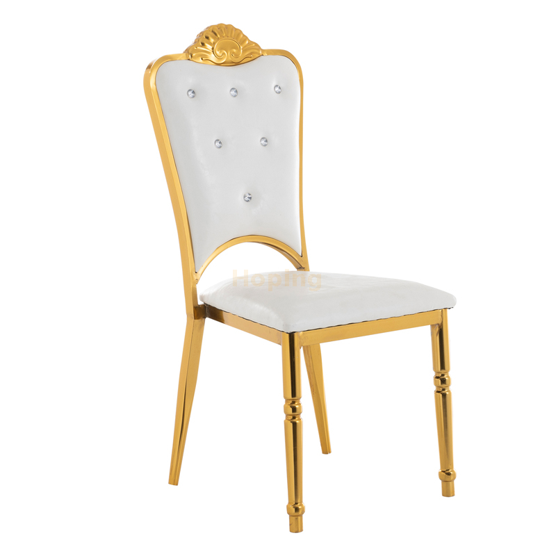 Hot-selling Metal Frame with White Cushion Flower Crown Back Wedding Chair for Event Banquet Party Dining