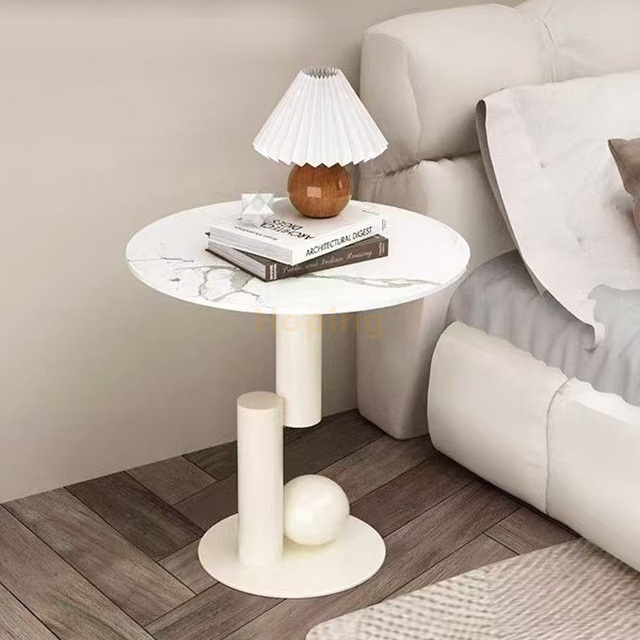 50cm Round Sofa Side Table Living Room Center Table Nightstand with Gold Stainless Steel Base