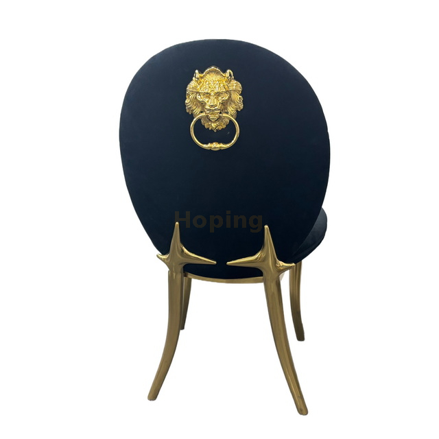 Black Round Velvet Back Banquet Dining Chair with Golden Stainless Steel Legs for Restaurant Wedding Event