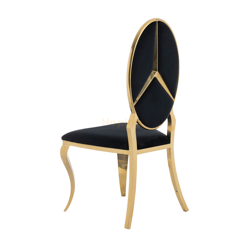 Benz Car Logo Design Back Golden Stainless Steel Dining Chair Wedding Banquet Chair 