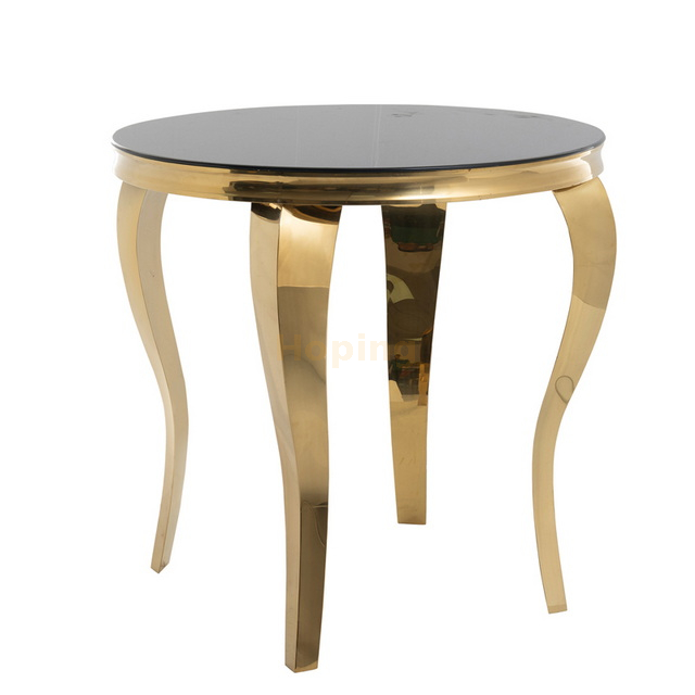 Round Bar Table with Glass Top and Golden Stainless Steel Frame for Night Club