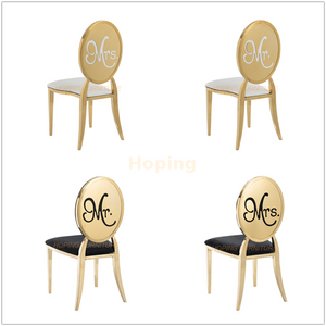 Wedding Dining Chair with Mr and Mrs Back Pattern Prints for Restaurant Hotel Wedding Event