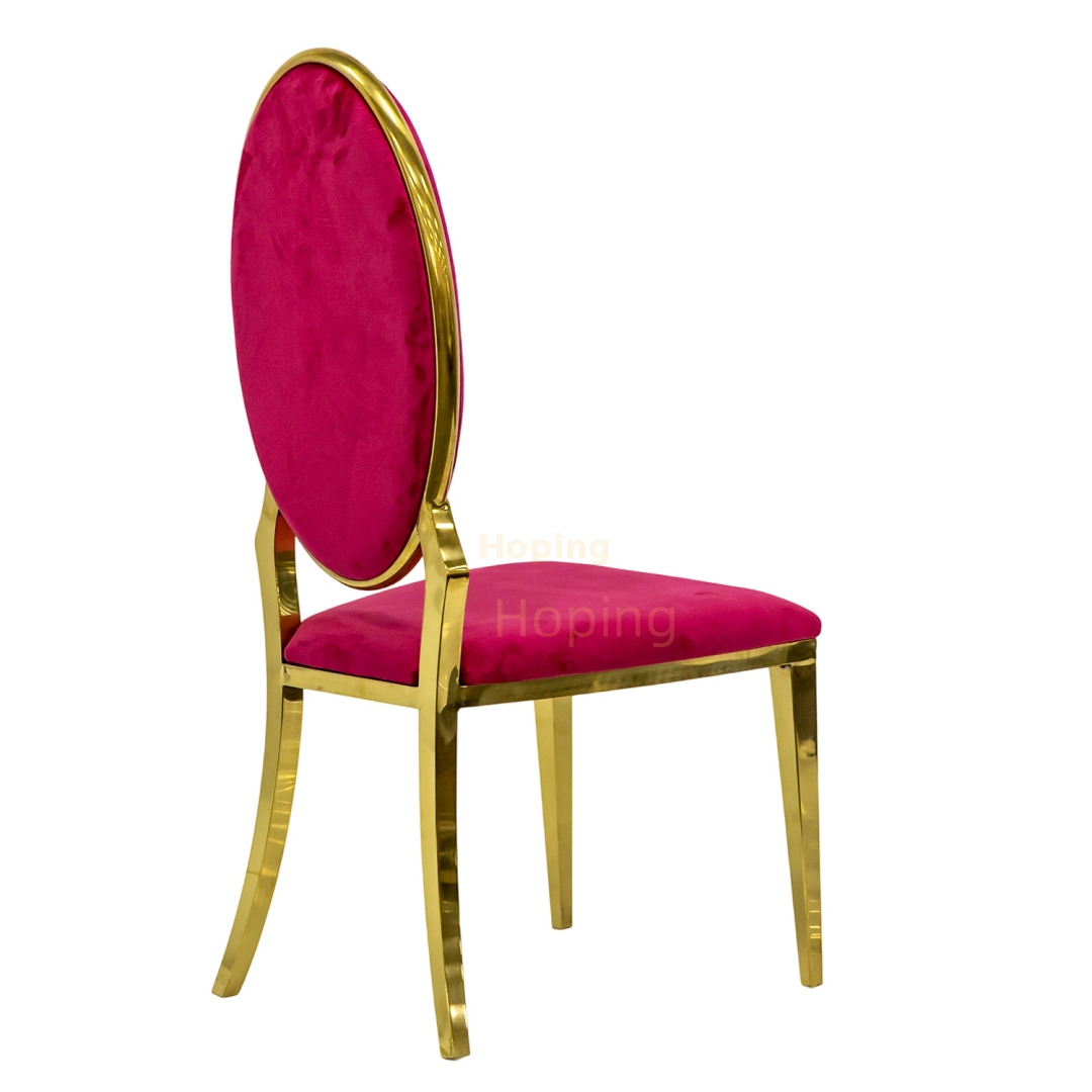 Red Velvet Oval Back Chair With Stainless Steel Frame for Hotel Dining Room Restaurant Wedding Event Dining Chair 