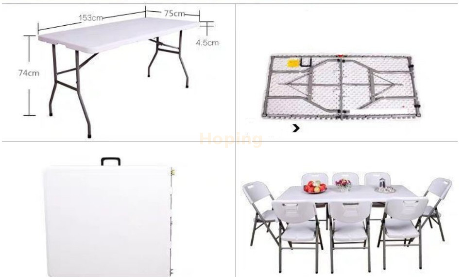 Portable Folding Dining Table Set 4 Seater Wedding Banquet Hotel Trestle Table Folding Plastic Table Foldable Leg Table Folding Furniture for Small Space