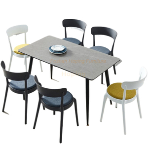 Simple Chinese Dining Room Sets for 6 South America Style Rock Beam Table Top Farmhouse Style Dining Table with Metal Leg Factory Direct Table