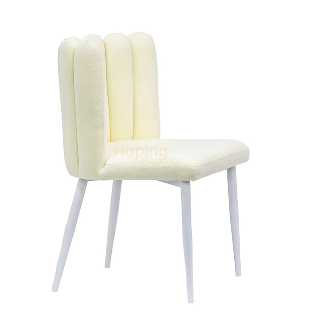 White Creamy Fabric Dining Chair with Metal Legs for Wedding Event Banquet