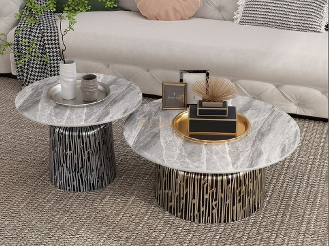 Wholesale High Quality Round Coffee Table With Marble Top Metal Base Center Table Living Room