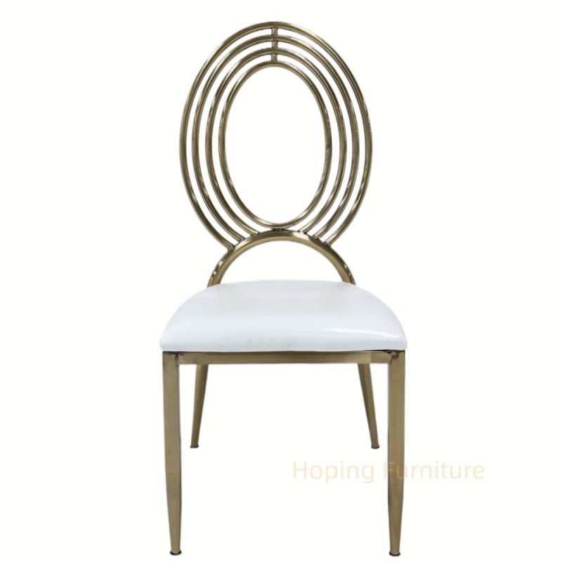 High Quality O Back Stainless Steel Leather Dining Chair with Cushion for Restaurant Banquet Hotel Wedding