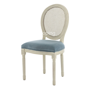 Modern Wholesale Cheap Luxury French Round Back Stacking Fabric Back Blue Louis Chair