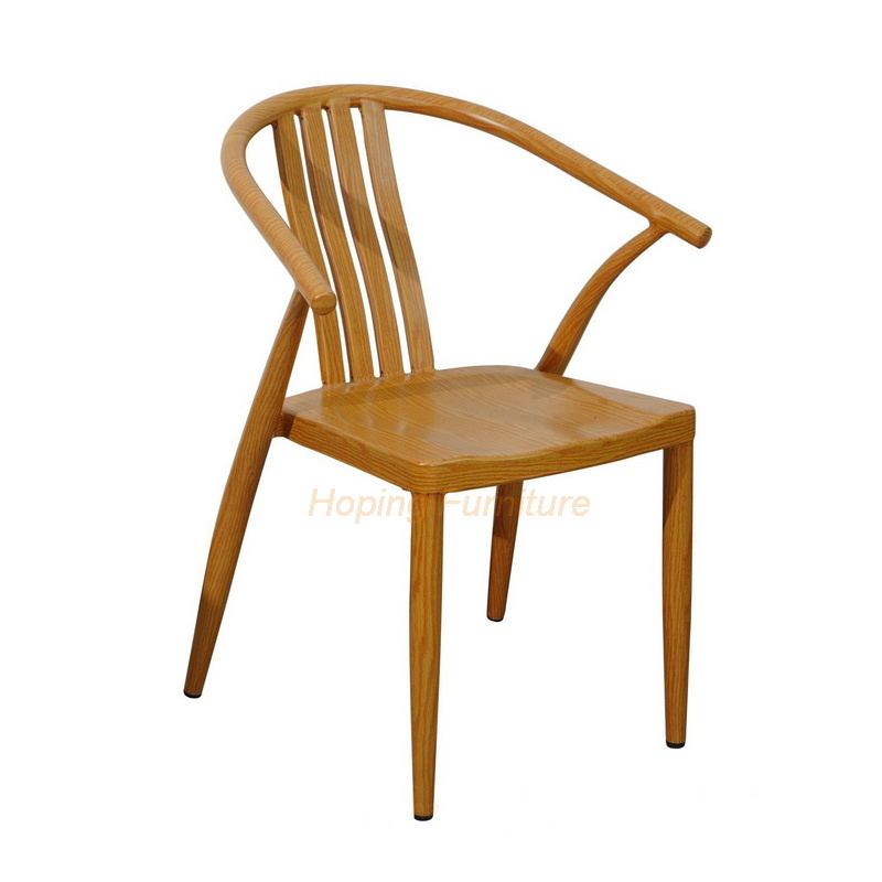 Manufacturing Coffee Shop Oak Wooden Chair Metal Imitated Stacking Restaurant Dining Furniture Factory Directly Sale Hotel Banquet Arm Chair