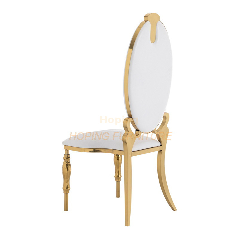 Newly Designed Contemporary Antique High Oval Back Dining Chair with Golden Stainless Steel Frame for Hotel Restaurant Wedding Event
