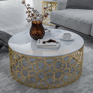 Classic White Round Slate Marble Top Living Room Hotel Coffee Table for Sale