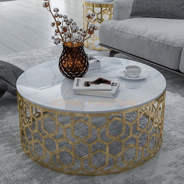 Classic White Round Slate Marble Top Living Room Hotel Coffee Table for Sale