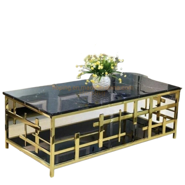 Double-Layer Mirror Marble Coffee Tea Dessert Table for Living Room/Hotel Lobby/Restaurant