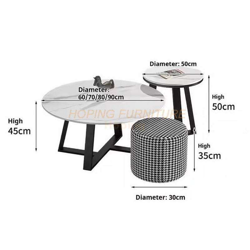 Baking Finish Metal Frame Cheap Round Slate Top Home Hotel Room Coffee Table Center Table Side Table