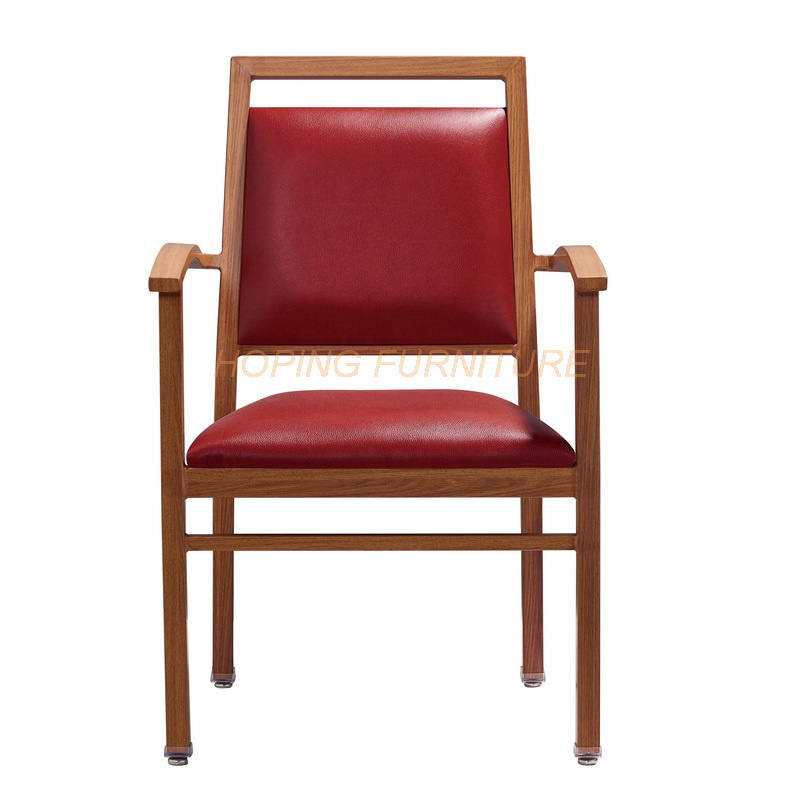 Luxury Garden Chairs Red Leather Home Furniture Solid Aluminum Armrest Dining Chair