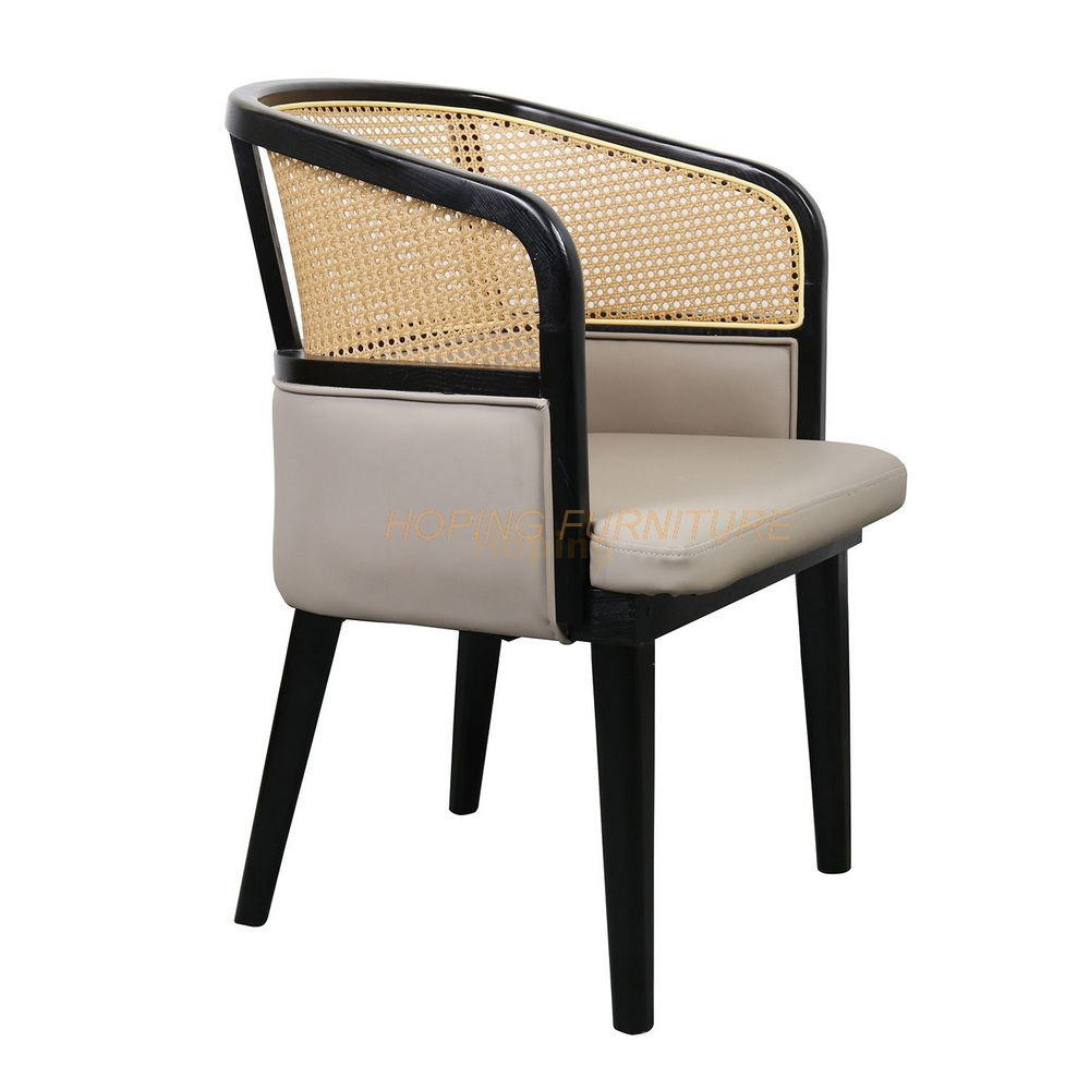 Black Wooden Cafe Dining Chair Nordic Restaurant Japani Modern Luxury Upholstered Rattan Back Chair