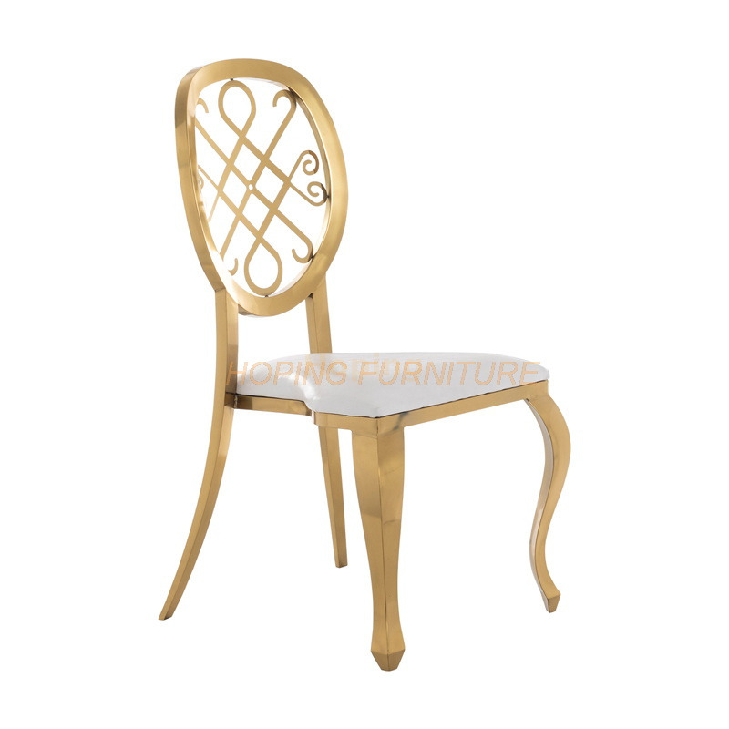 Silver/ Gold Stainless Steel Frame Hollow Round Luxury Dining Chairs Wedding Banquet Chair