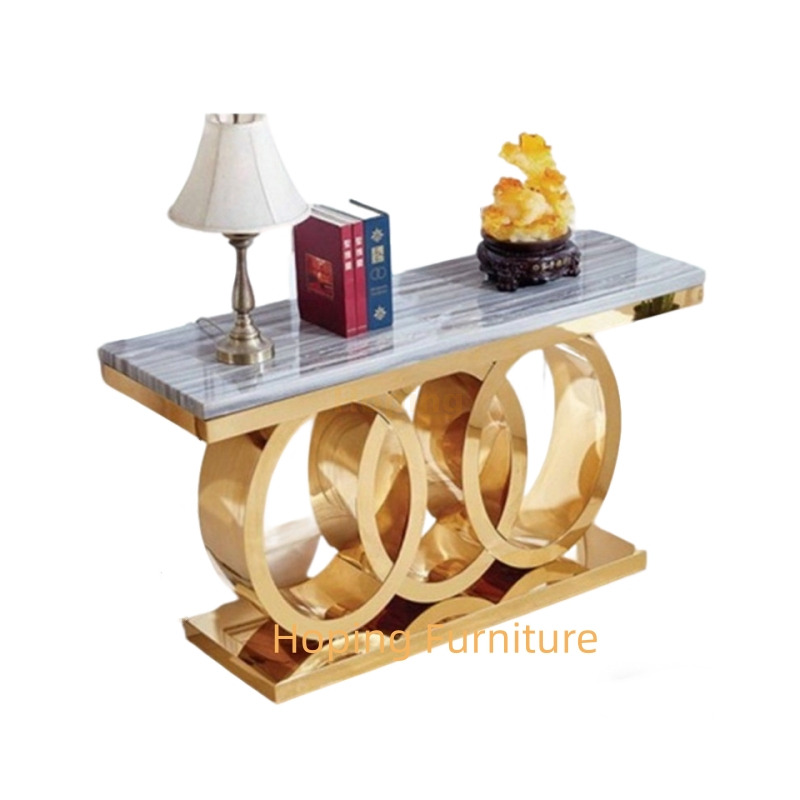 Hot Sale Stone Top Hotel Hall Stainless Steel Marble Top Rectangular Console Table