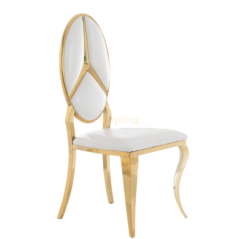 Benz Car Logo Design Back Golden Stainless Steel Dining Chair Wedding Banquet Chair 