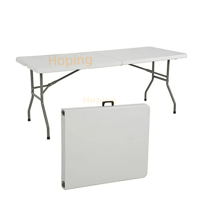 Portable Folding Dining Table Set 4 Seater Wedding Banquet Hotel Trestle Table Folding Plastic Table Foldable Leg Table Folding Furniture for Small Space