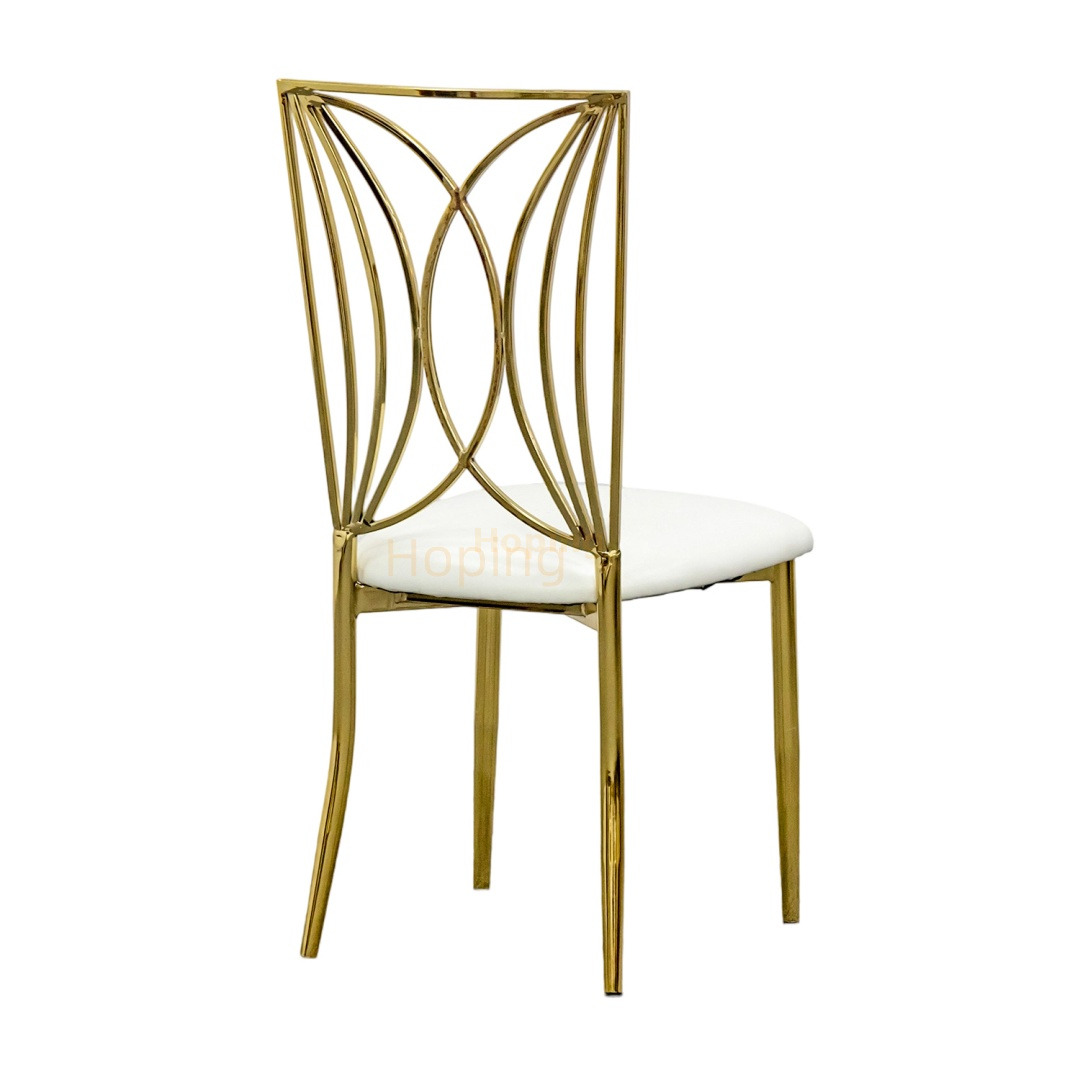 Hot Sale Square Hollow Back Wholesale Party Gold Metal Iron Steel Chairs for Wedding Banquet Hotel Event