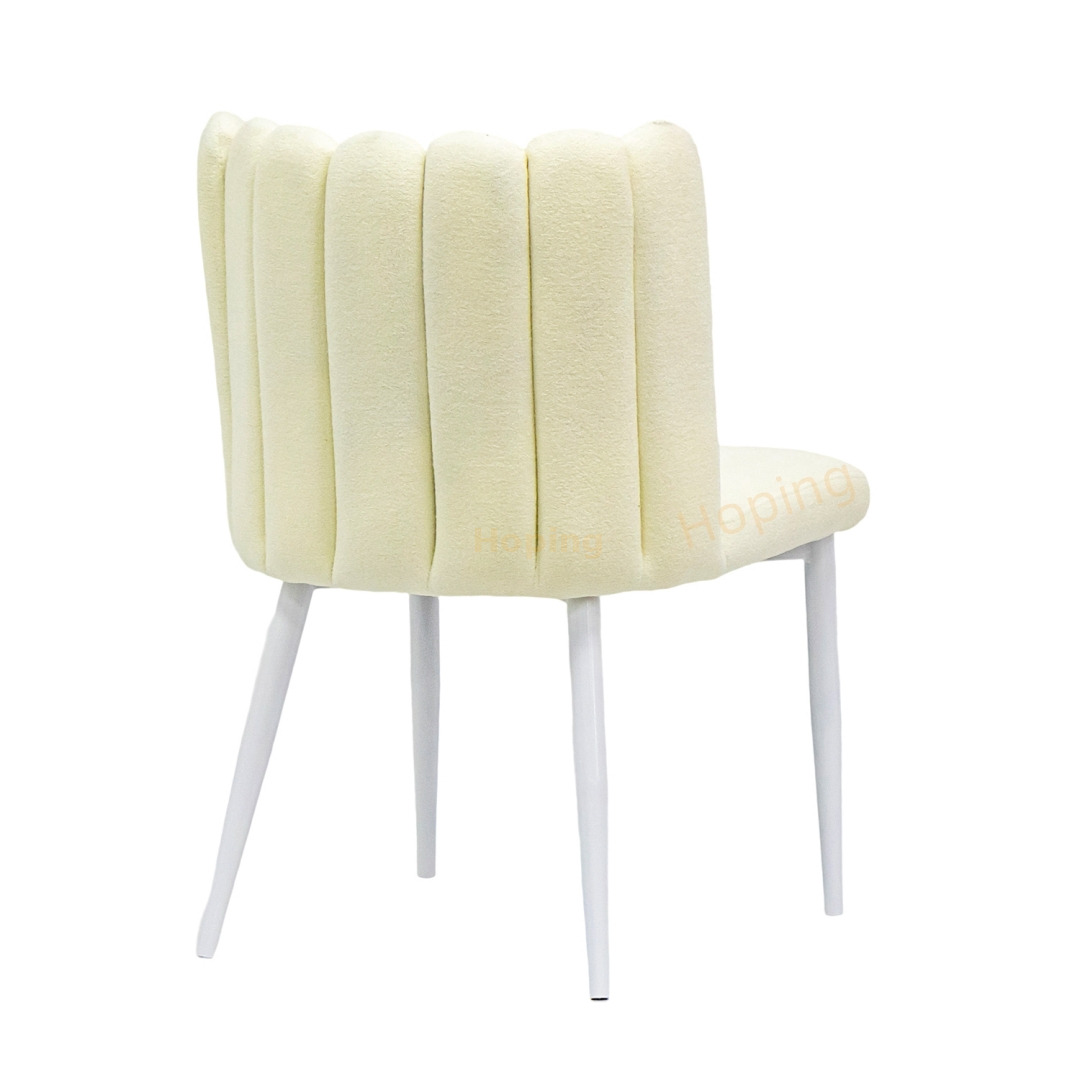White Creamy Fabric Dining Chair with Metal Legs for Wedding Event Banquet