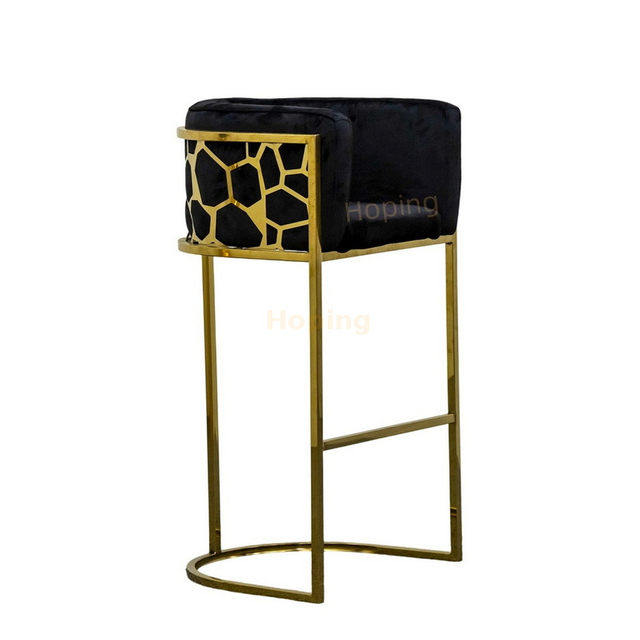 Modern Simple High Foot Velvet Bar Stools Hexagonal Counter Chairs for Hotel Party Event Club
