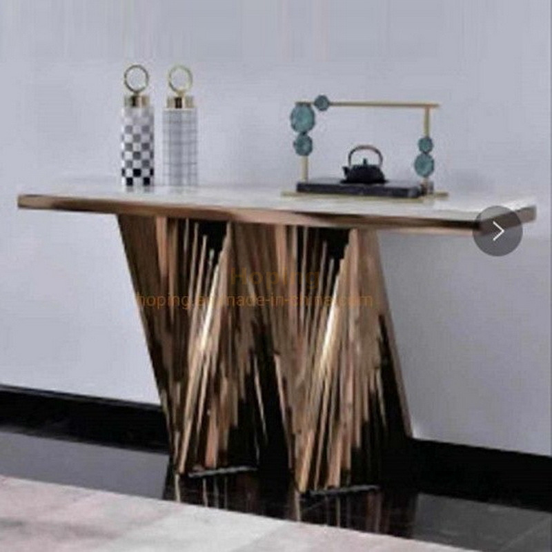 Luxury Gold Wooden Coffee Table Column Base Console Table Side Table Hotel Hall Table