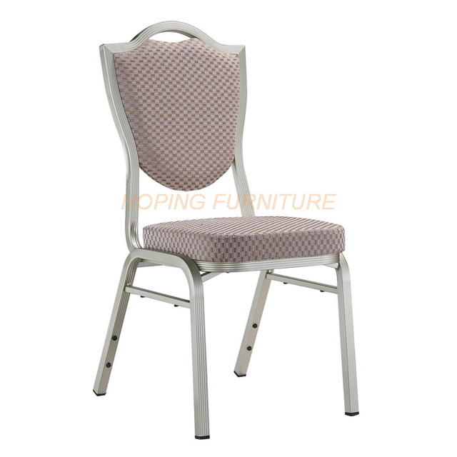 Wedding Hall Use Gray Gold Textile Fabric Antique Banquet Chair Shield Pattern Dining Chairs