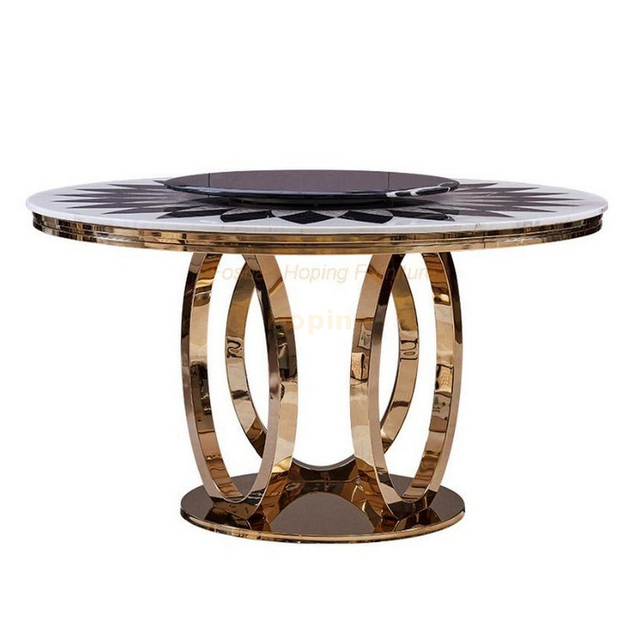2026 New Golden Stainless Steel Round Table Furniture Italian Farmhouse Dining Table for Wedding Event