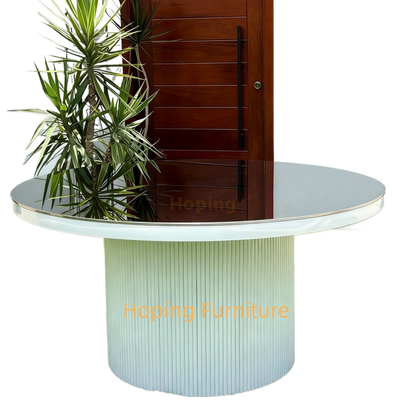 Modern Top Quality Luxury Round Crushed Diamonds Mirrored Metal Dining Table Glass Top Long Kitchen Table